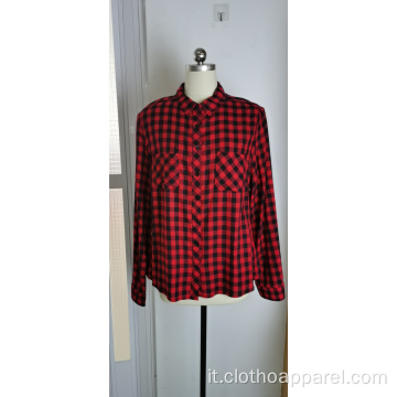 Camicia a quadri rossa e nera casual da donna all&#39;ingrosso